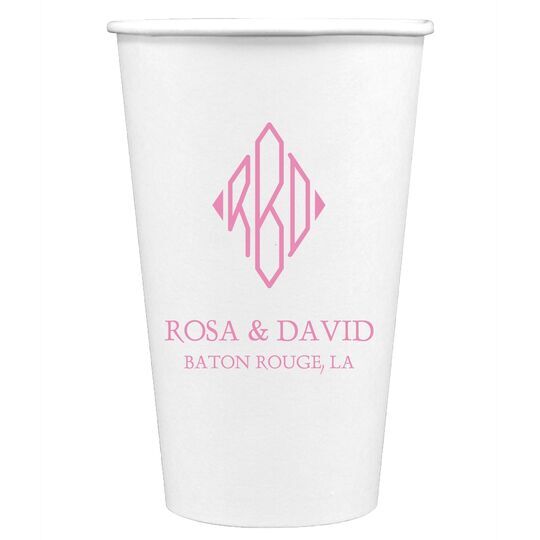 Shaped Diamond Monogram with Text Paper Coffee Cups